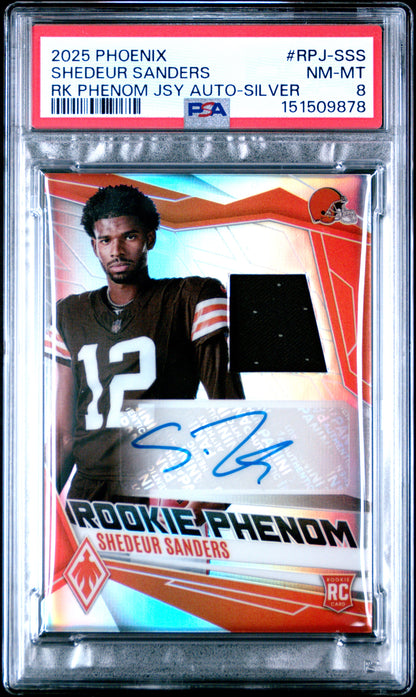 2025 PANINI PHOENIX ROOKIE PHENOM JERSEY AUTOGRAPHS SHEDEUR SANDERS #RPJ-SSS RK PHENOM JSY AUTO-SILVER PSA 8