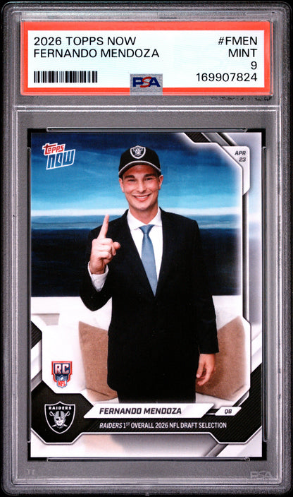 2026 TOPPS NOW FERNANDO MENDOZA #FMEN PSA 9