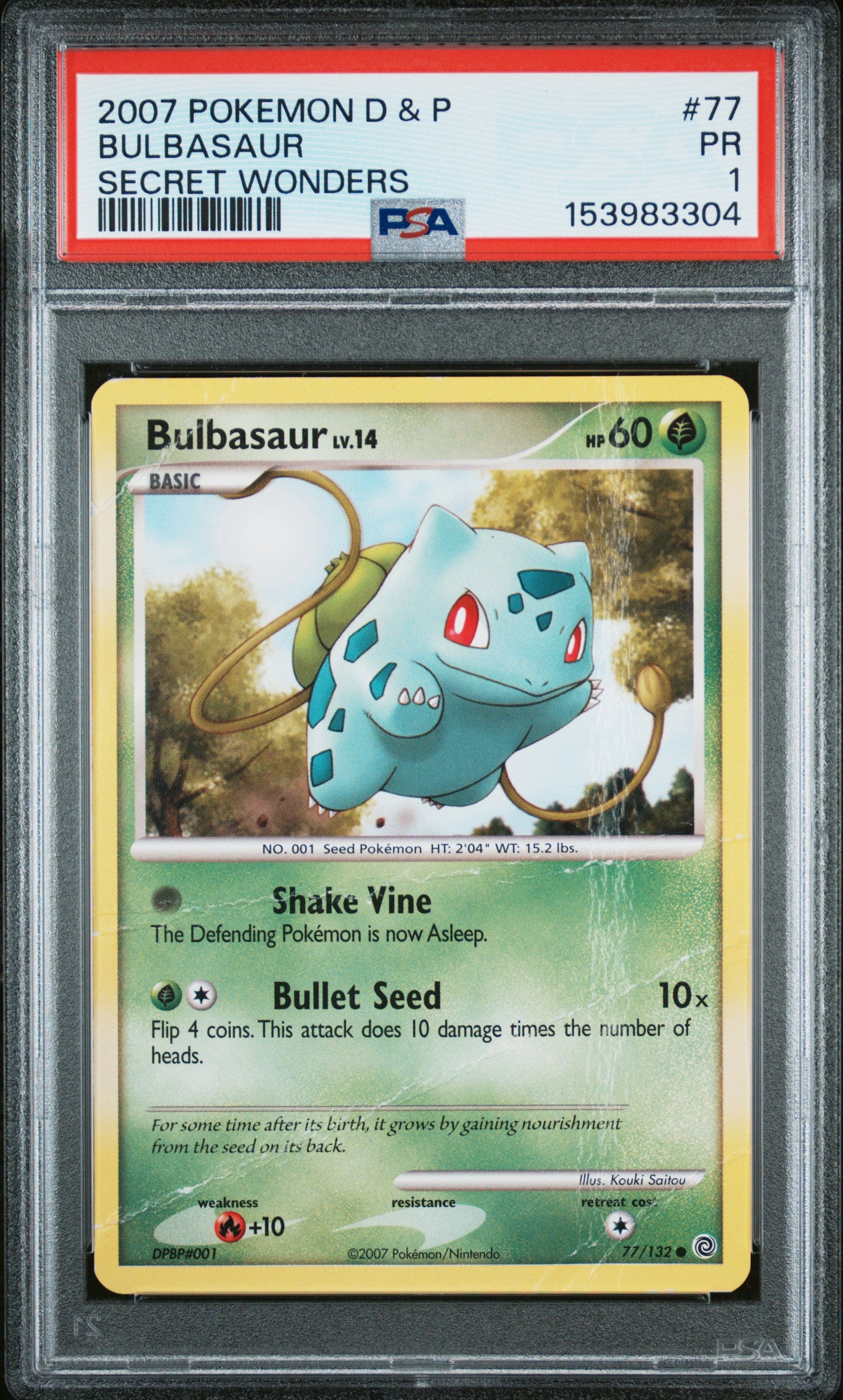 2007 POKEMON DIAMOND & PEARL SECRET WONDERS BULBASAUR #77 SECRET WONDERS PSA 1