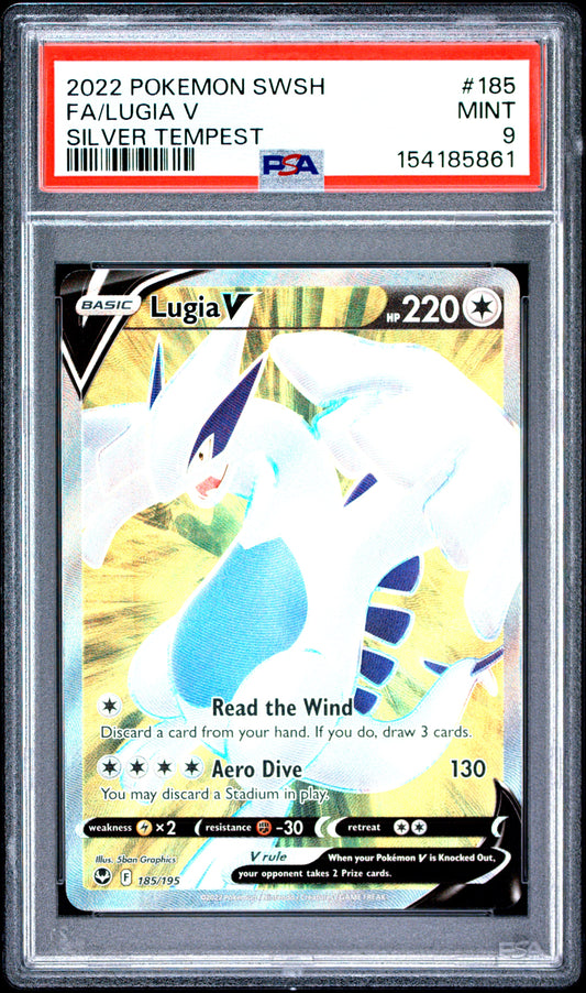 2022 POKEMON SWORD & SHIELD SILVER TEMPEST FA/LUGIA V #185 SILVER TEMPEST PSA 9