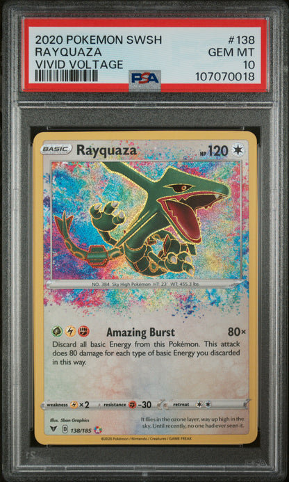 2020 POKEMON SWORD & SHIELD VIVID VOLTAGE RAYQUAZA #138 VIVID VOLTAGE PSA 10