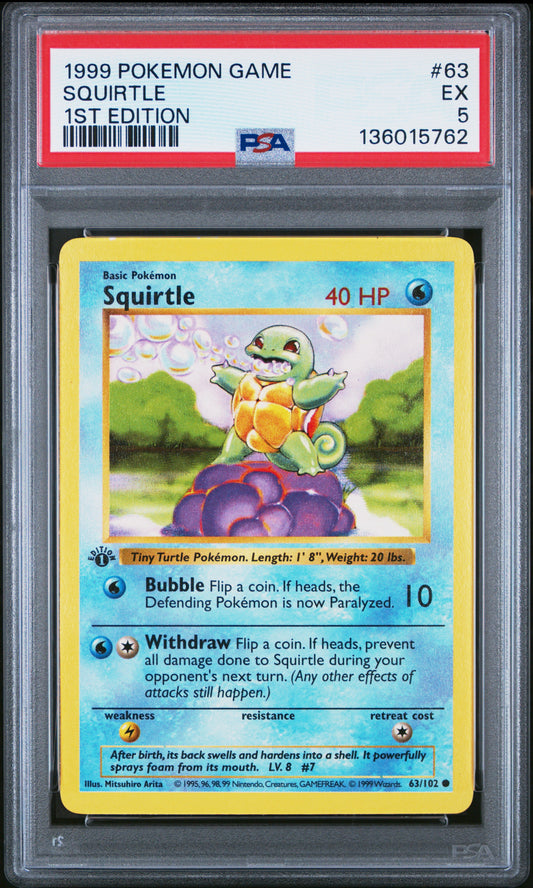 1999 POKEMON GAME SQUIRTLE #63 1ST EDITION PSA 5