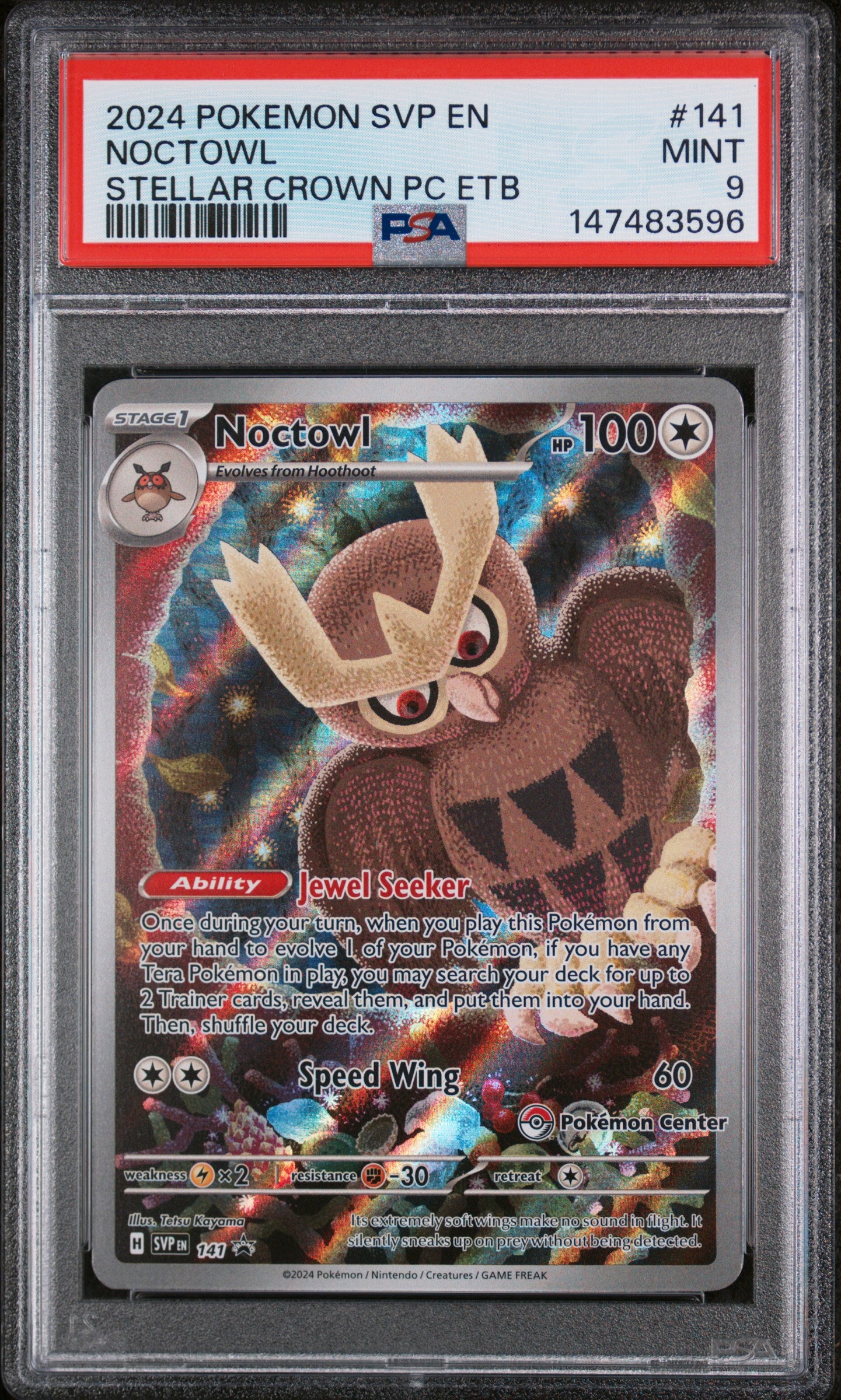 2024 POKEMON SVP EN-SV BLACK STAR PROMO NOCTOWL #141 STELLAR CROWN PC ETB PSA 9