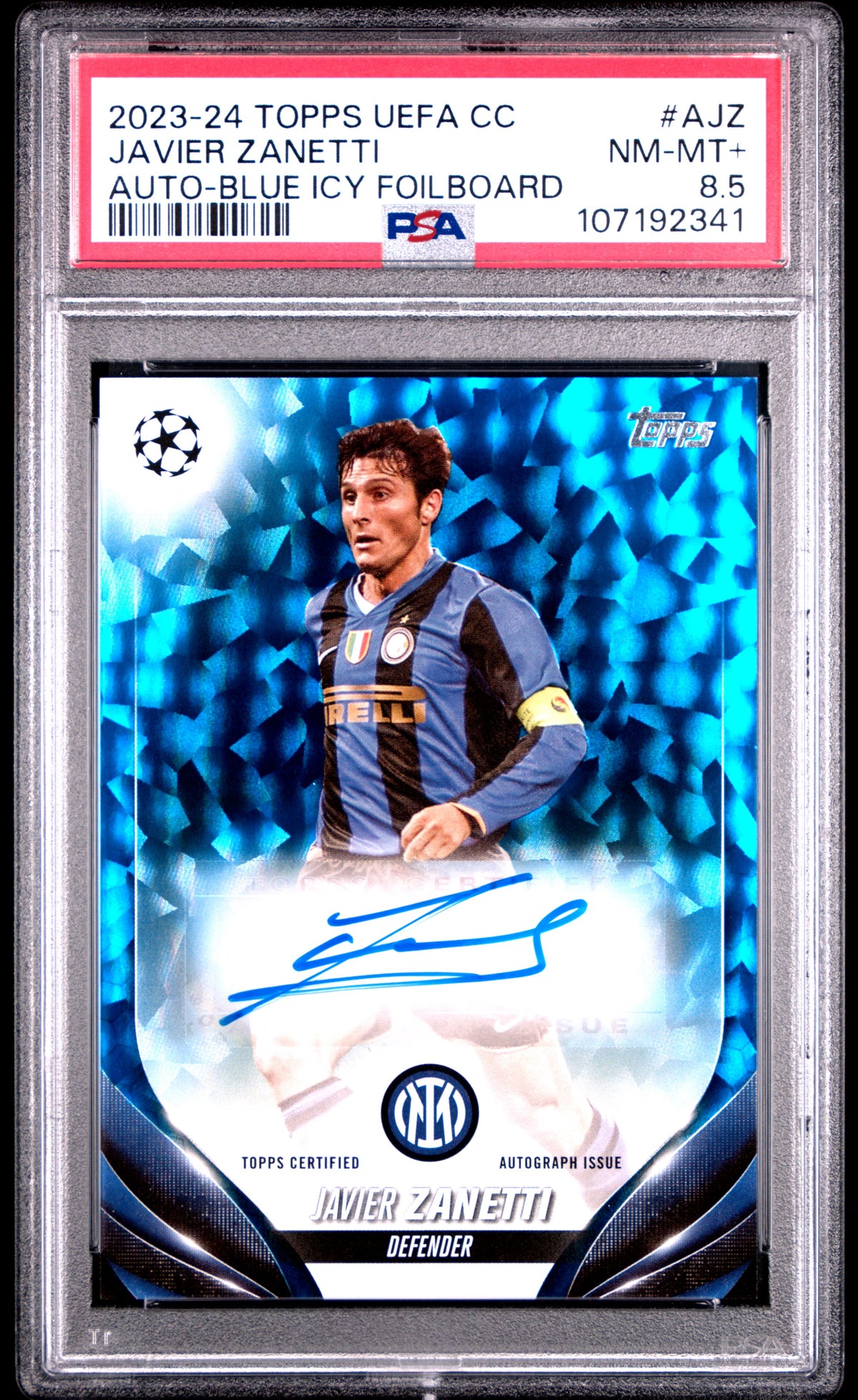 2023 TOPPS UEFA CLUB COMPETITIONS AUTOGRAPHS JAVIER ZANETTI #AJZ AUTO-BLUE ICY FOILBOARD PSA 8.5