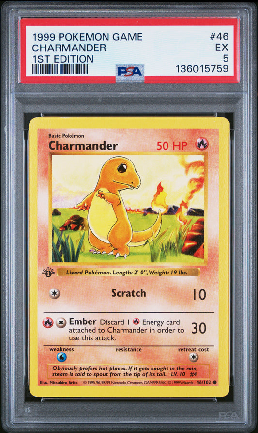 1999 POKEMON GAME CHARMANDER #46 1ST EDITION PSA 5