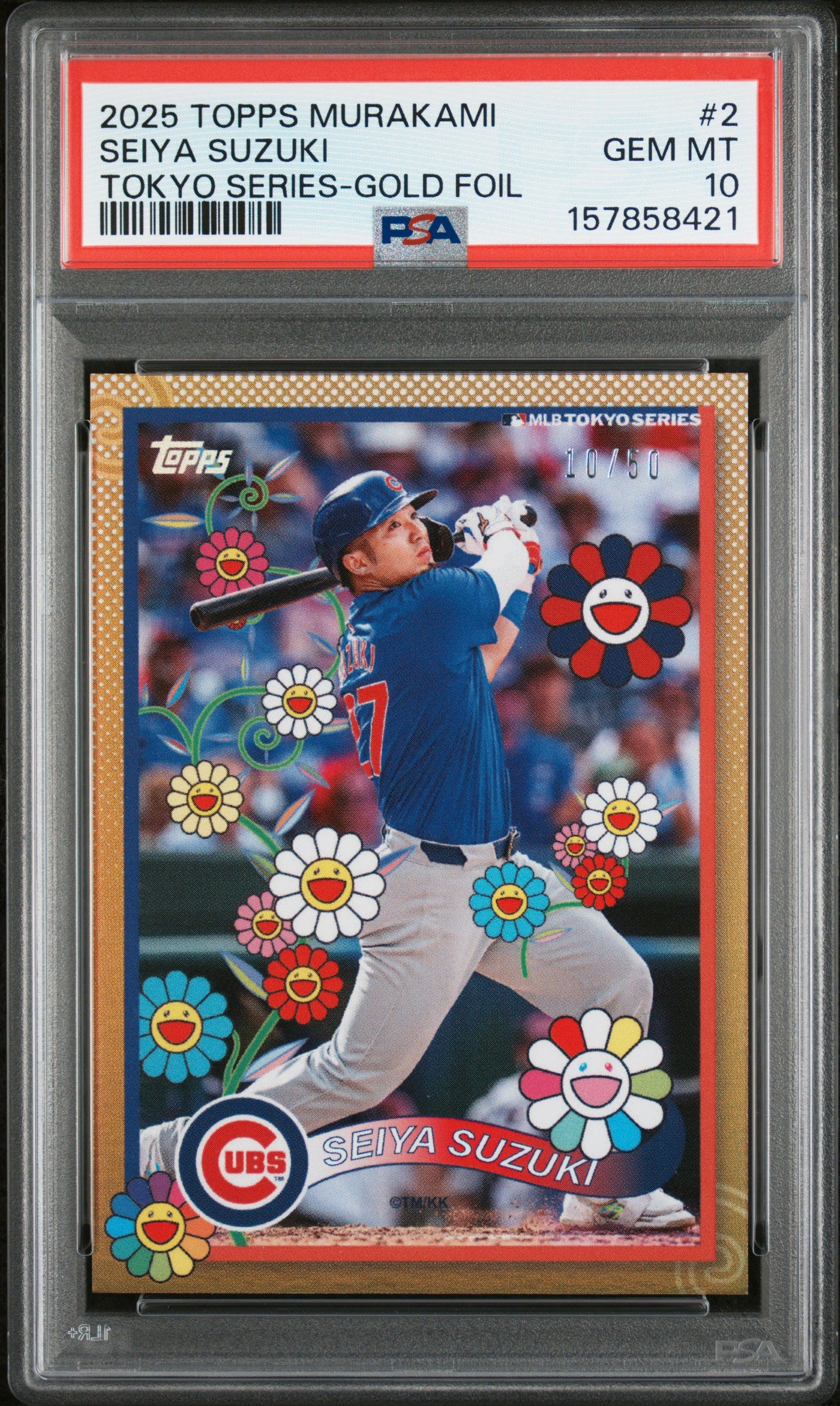 2025 TOPPS TAKASHI MURAKAMI MLB WORLD TOUR TOKYO SERIES SEIYA SUZUKI #2 TOKYO SERIES-GOLD FOIL PSA 10