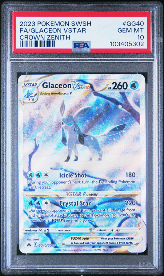 2023 POKEMON SWORD AND SHIELD CROWN ZENITH FA/GLACEON VSTAR #GG40 CROWN ZENITH PSA 10