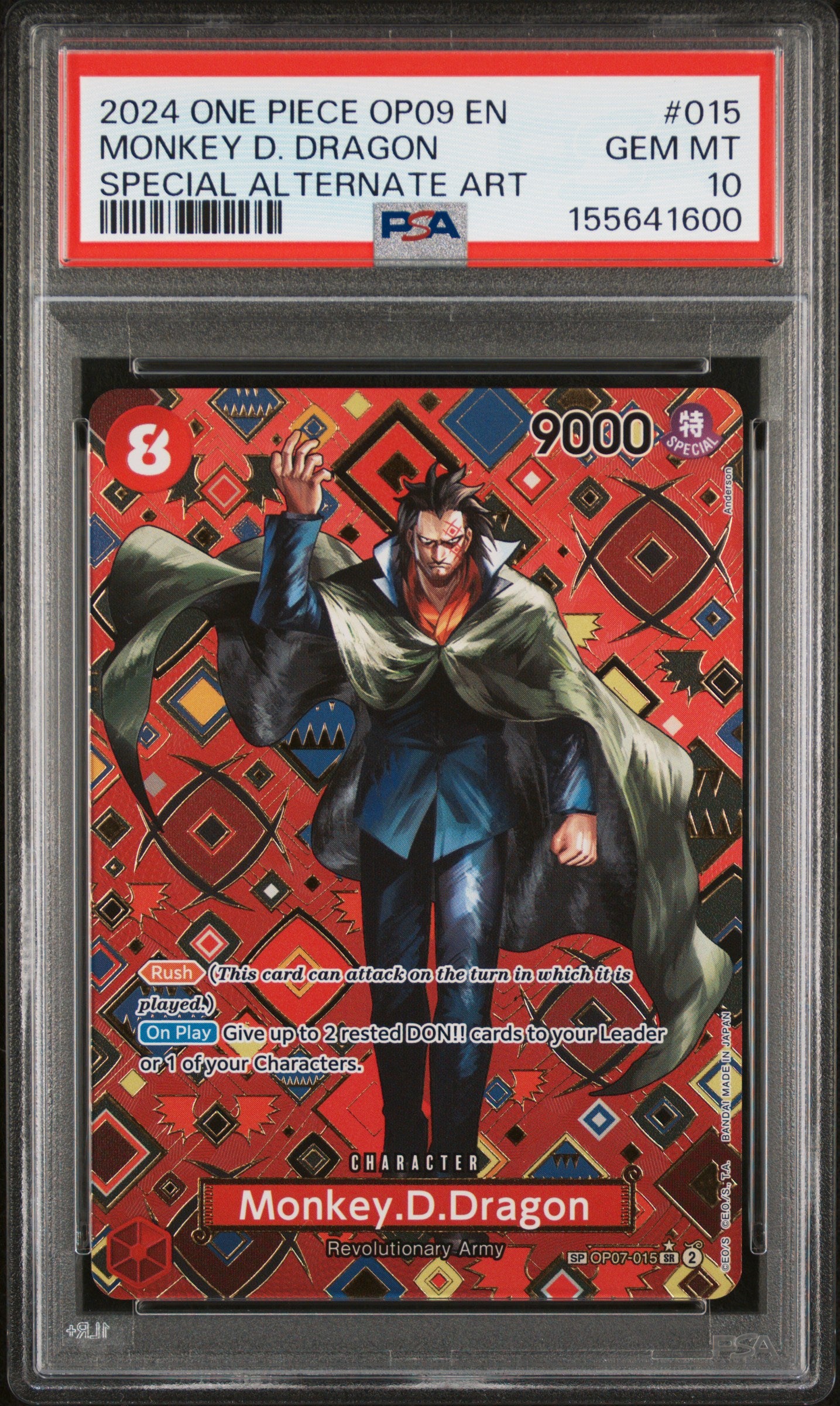 2024 ONE PIECE OP09-EMPERORS IN THE NEW WORLD MONKEY D. DRAGON #015 SPECIAL ALTERNATE ART PSA 10