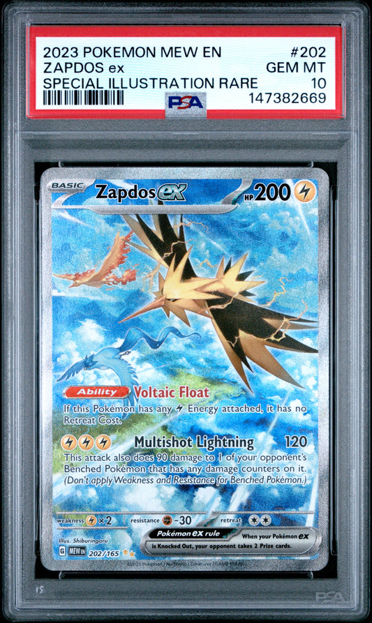 2023 POKEMON MEW EN-151 ZAPDOS ex #202 SPECIAL ILLUSTRATION RARE PSA 10