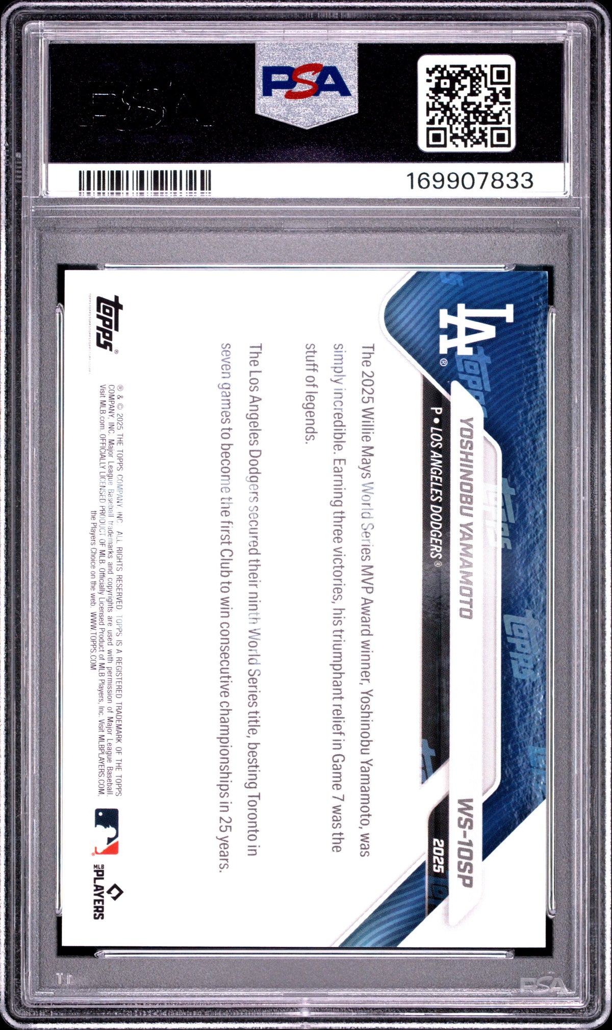 2025 TOPPS NOW LOS ANGELES DODGERS WORLD SERIES CHAMPIONS YOSHINOBU YAMAMOTO #10SP PSA 9