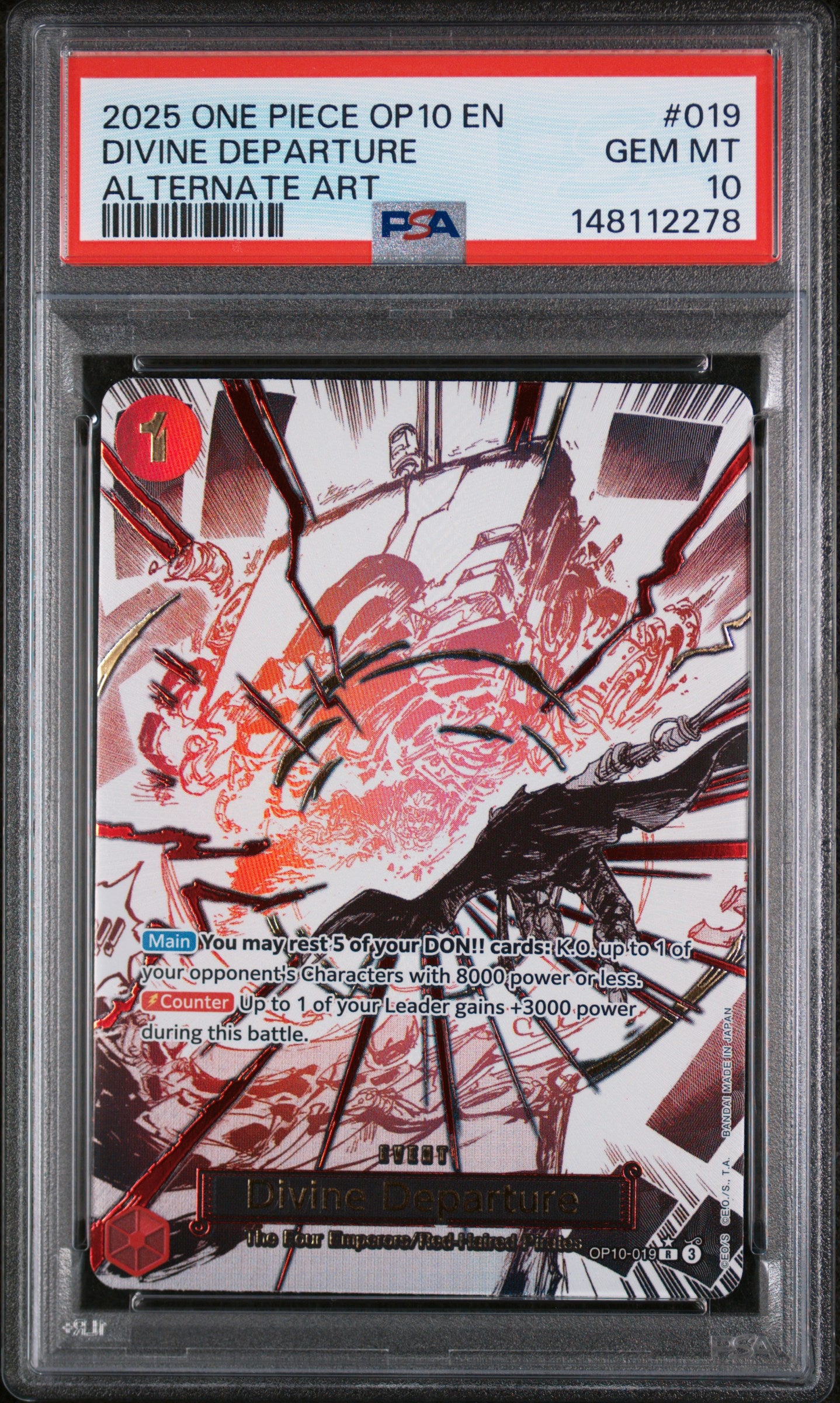 2025 ONE PIECE OP10-ROYAL BLOOD DIVINE DEPARTURE #019 ALTERNATE ART PSA 10