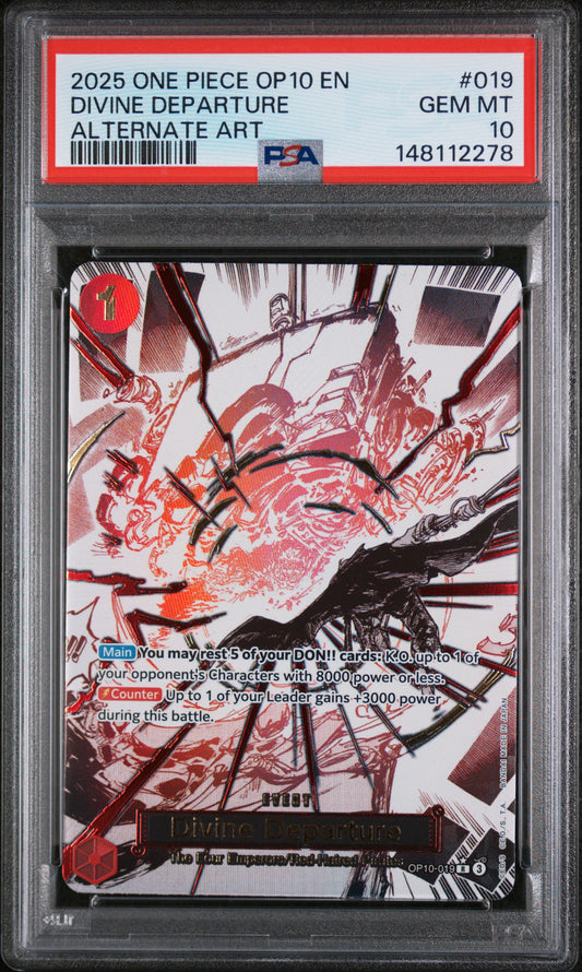 2025 ONE PIECE OP10-ROYAL BLOOD DIVINE DEPARTURE #019 ALTERNATE ART PSA 10