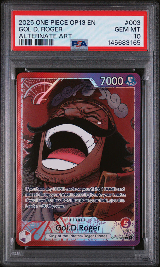 2025 ONE PIECE OP13-CARRYING ON HIS WILL GOL D. ROGER #003 ALTERNATE ART PSA 10