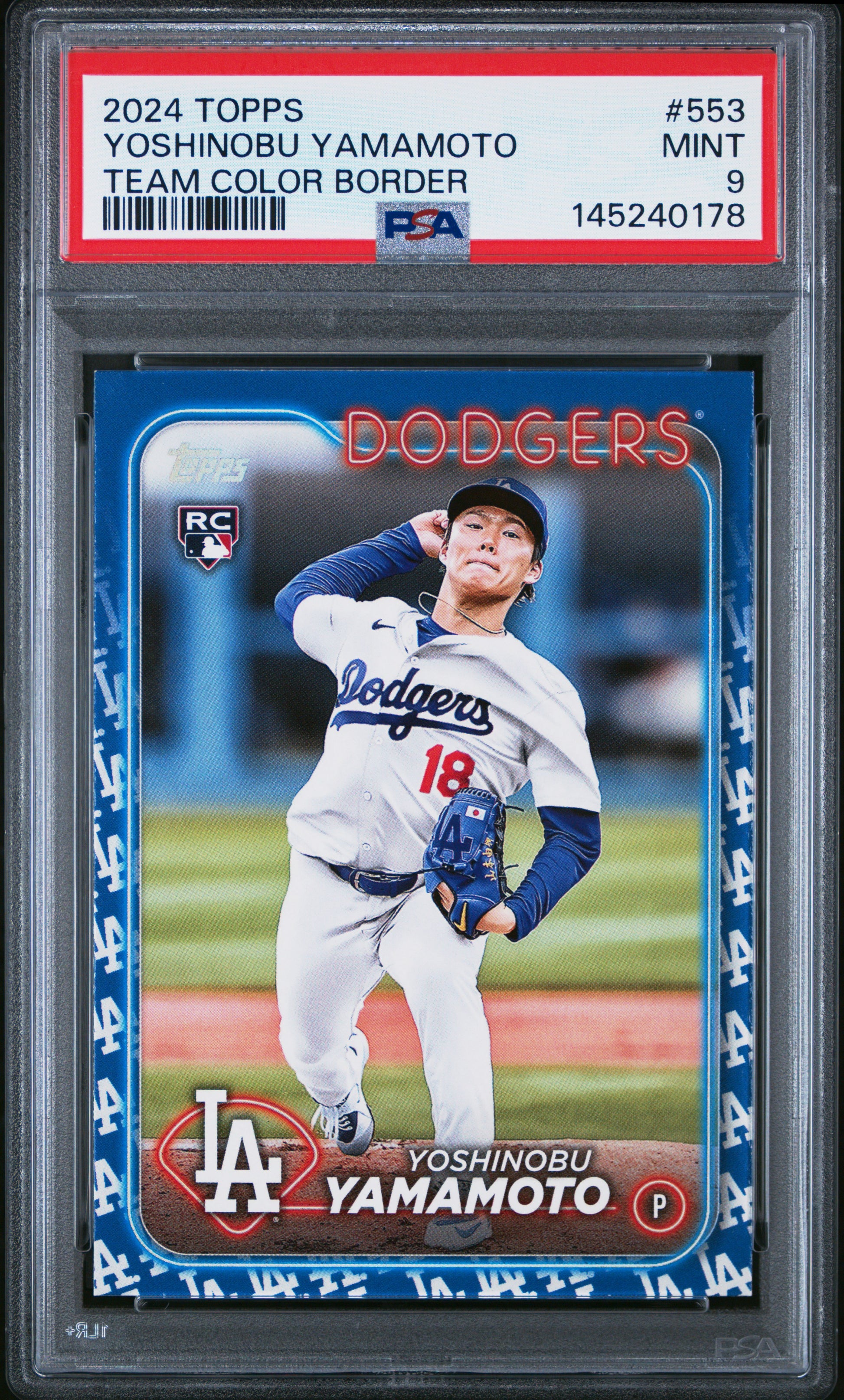 2024 TOPPS YOSHINOBU YAMAMOTO #553 TEAM COLOR BORDER PSA 9