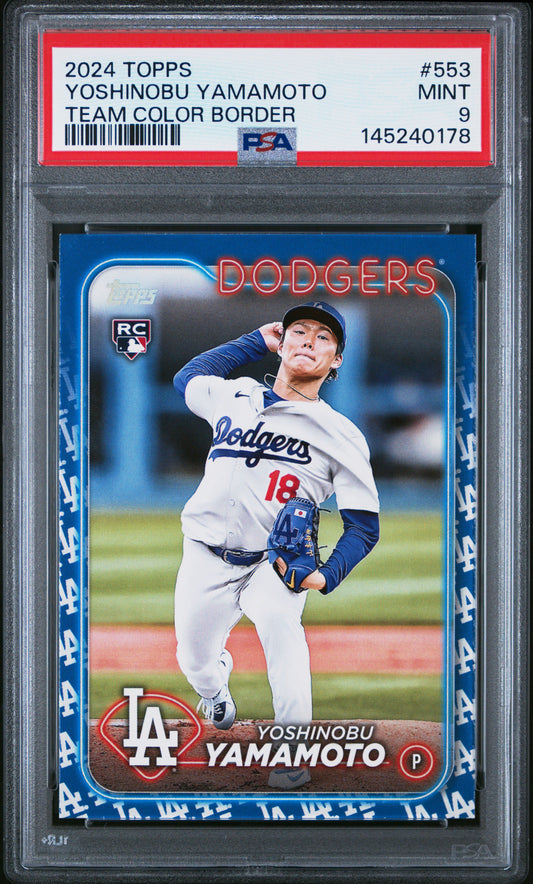 2024 TOPPS YOSHINOBU YAMAMOTO #553 TEAM COLOR BORDER PSA 9