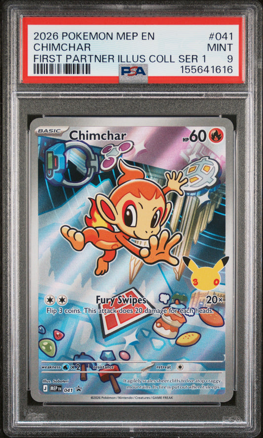 2026 POKEMON MEP EN-ME BLACK STAR PROMO CHIMCHAR #041 FIRST PARTNER ILLUS COLL SER 1 PSA 9