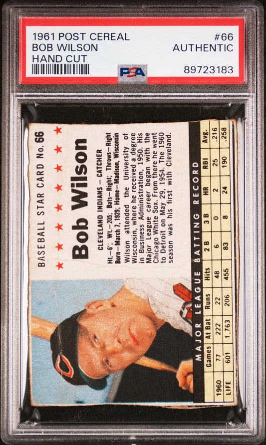 1961 POST CEREAL BOB WILSON #66 HAND CUT PSA 0