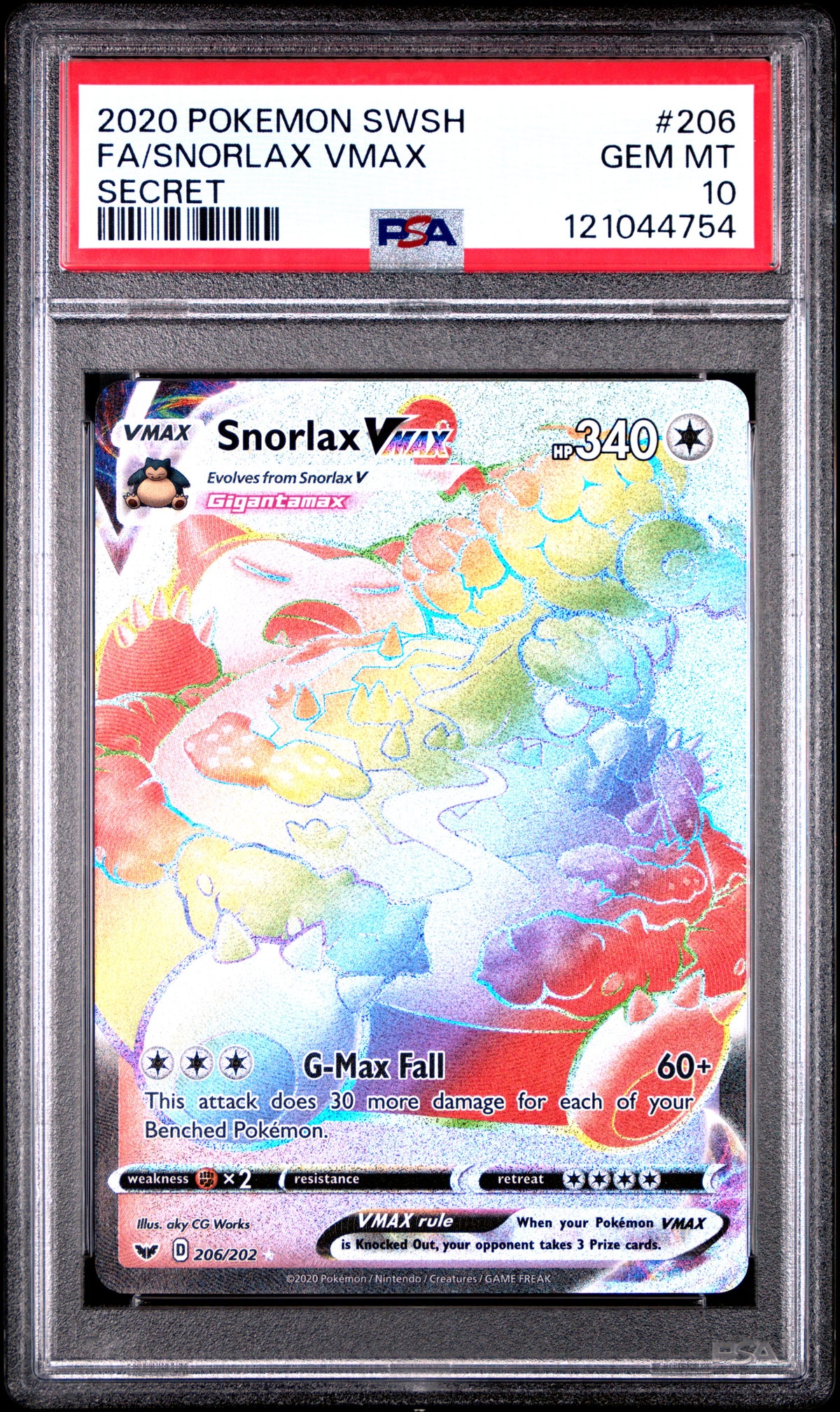 2020 POKEMON SWORD & SHIELD FA/SNORLAX VMAX #206 SECRET PSA 10