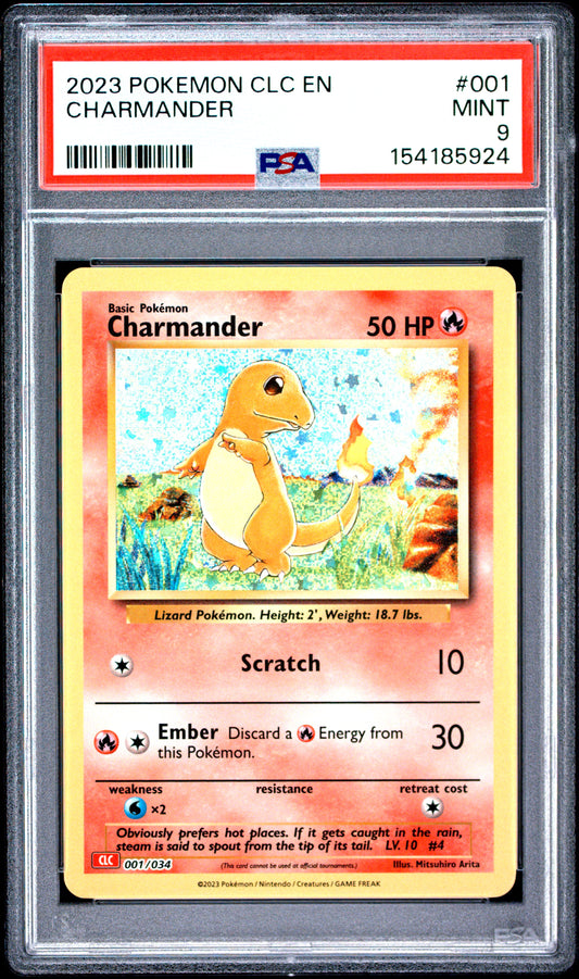 2023 POKEMON CLC-TRADING CARD GAME CLASSIC CHARIZARD & HO-OH ex DECK CHARMANDER #001 PSA 9
