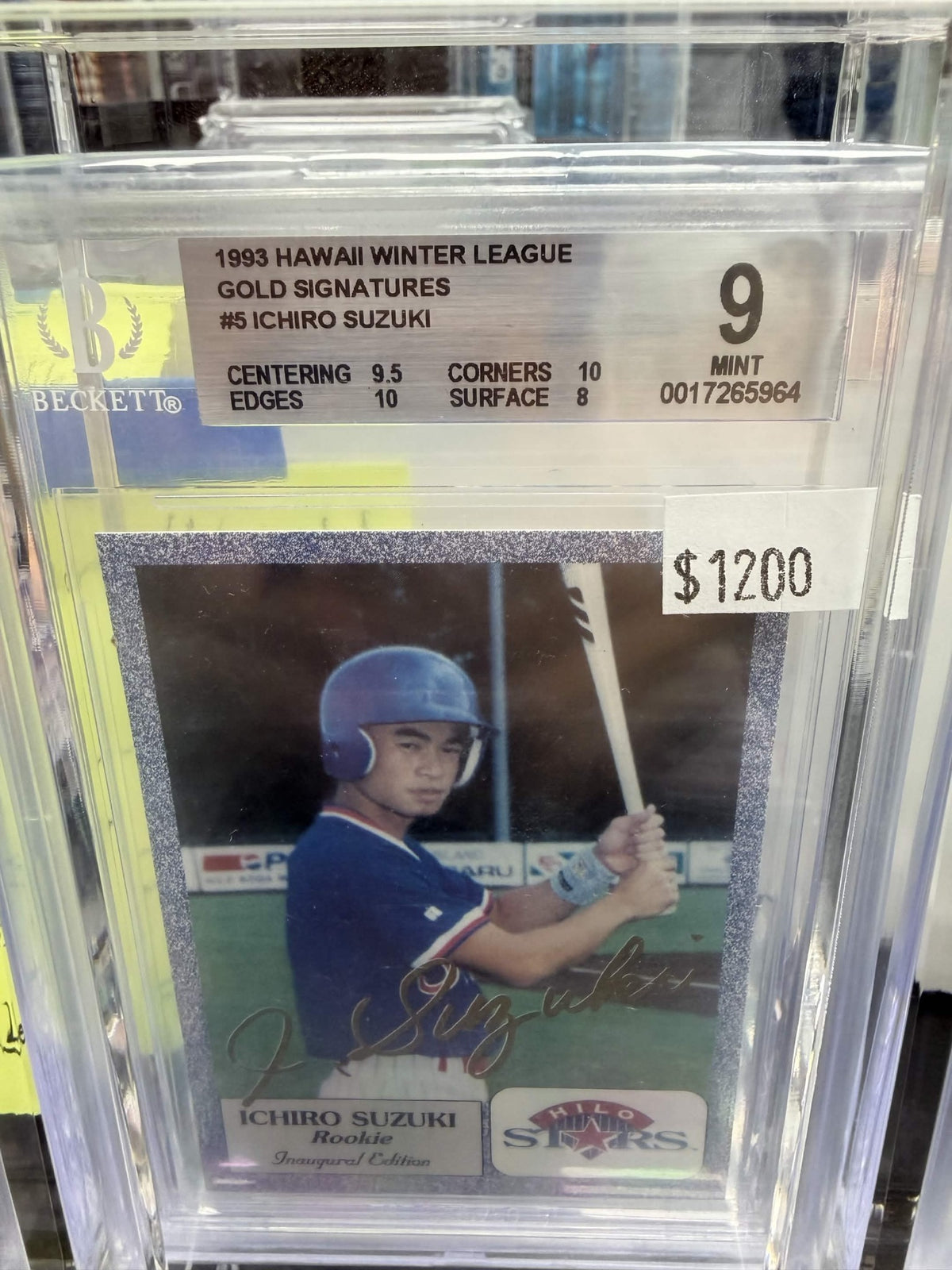 1993 Hawaii Winter League Gold Signatures #5 Ichiro Suzuki BGS 9 certificate 0017265964