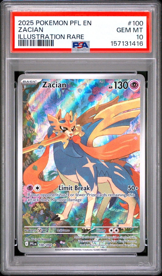 2025 POKEMON PFL EN-PHANTASMAL FLAMES ZACIAN #100 ILLUSTRATION RARE PSA 10