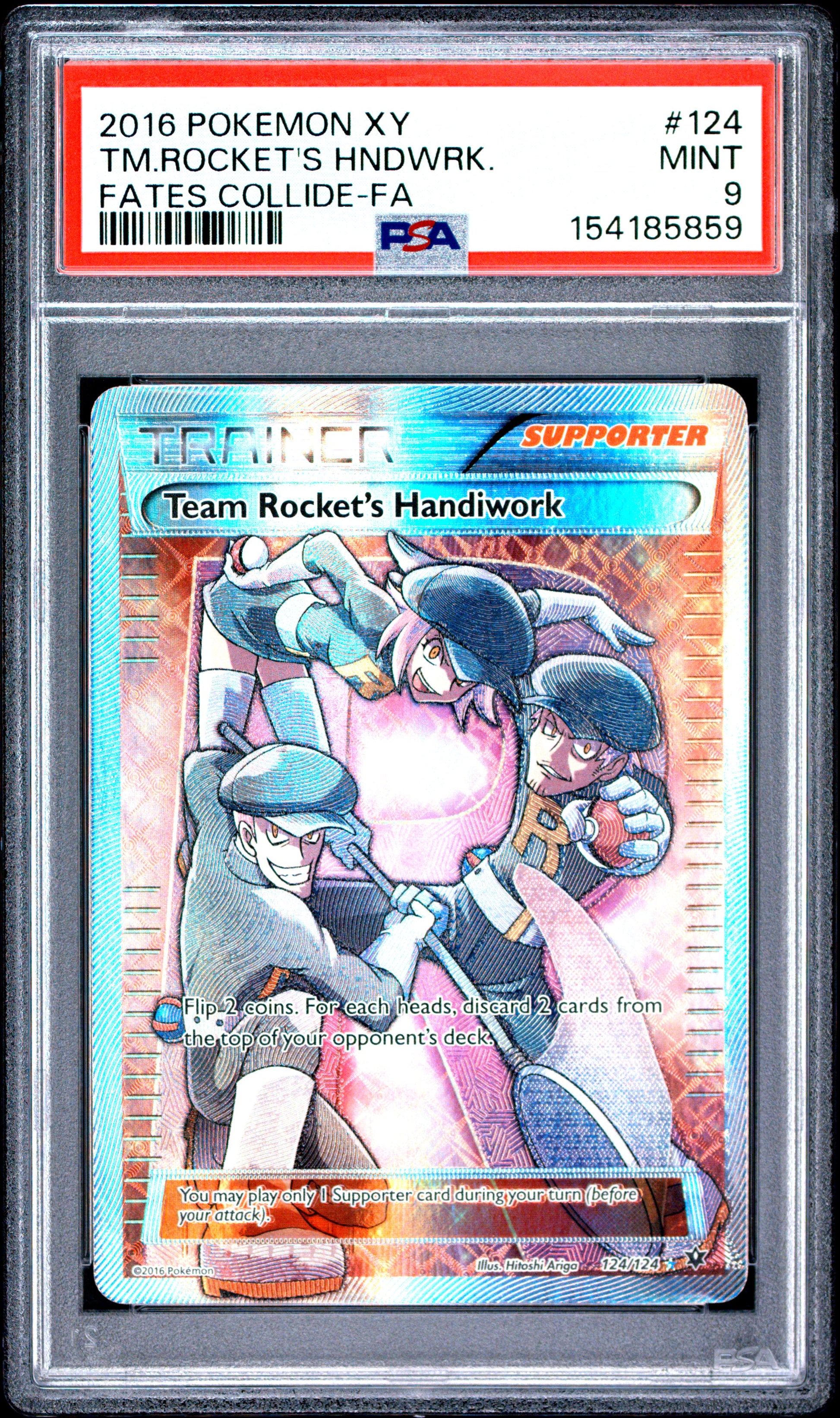 2016 POKEMON XY FATES COLLIDE TM.ROCKET'S HNDWRK. #124 FATES COLLIDE-FA PSA 9