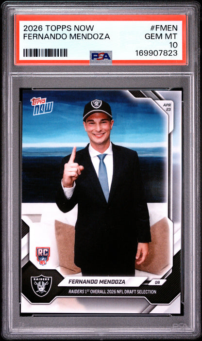 2026 TOPPS NOW FERNANDO MENDOZA #FMEN PSA 10