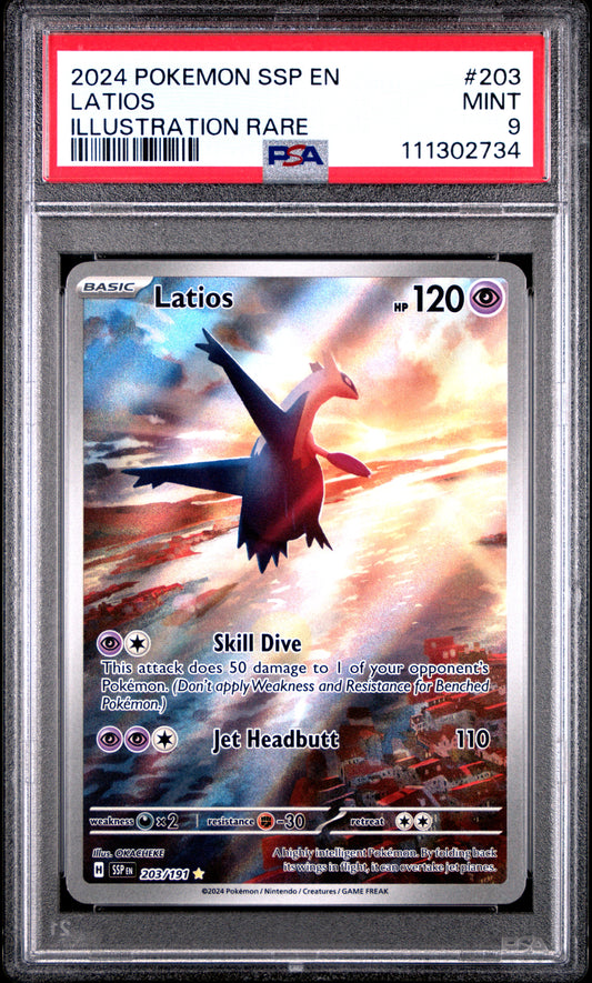 2024 POKEMON SSP EN-SURGING SPARKS LATIOS #203 PSA 9 - Image 1