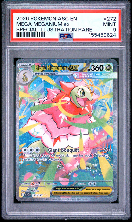 2026 POKEMON ASC EN-ASCENDED HEROES MEGA MEGANIUM ex #272 SPECIAL ILLUSTRATION RARE PSA 9