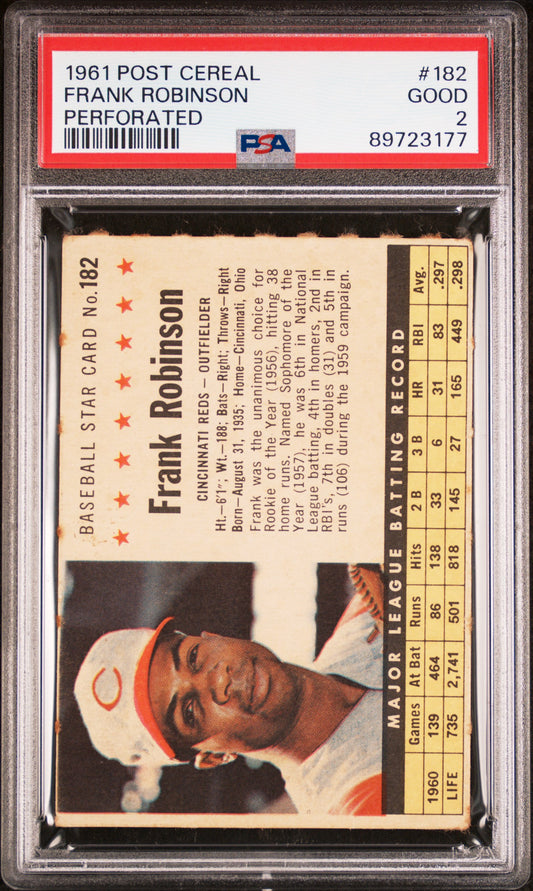 1961 POST CEREAL FRANK ROBINSON #182 PERFORATED PSA 2