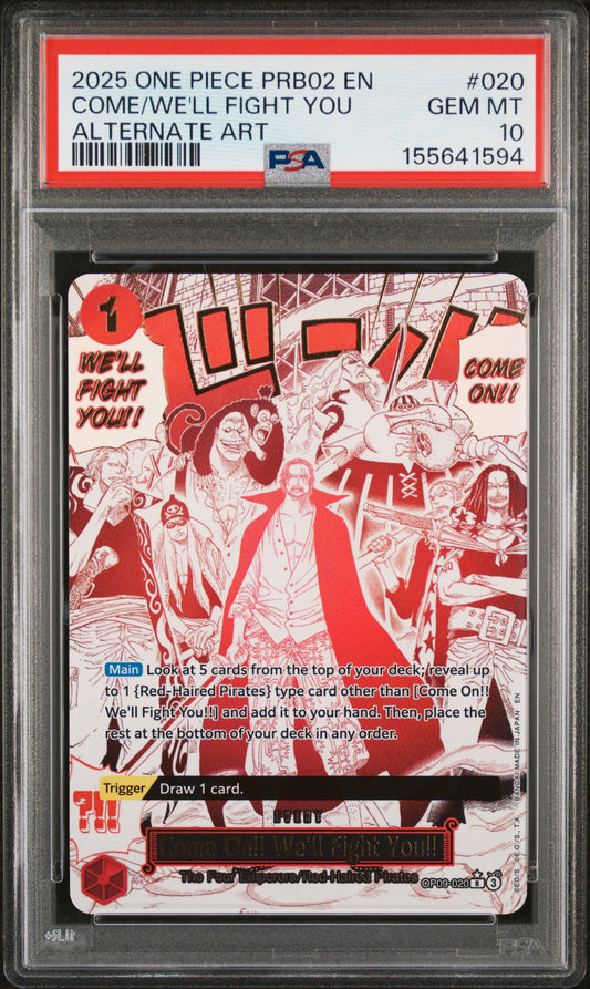 2025 ONE PIECE PRB02-PREMIUM BOOSTER -ONE PIECE CARD THE BEST- VOL.2 COME/WE'LL FIGHT YOU #020 ALTERNATE ART PSA 10