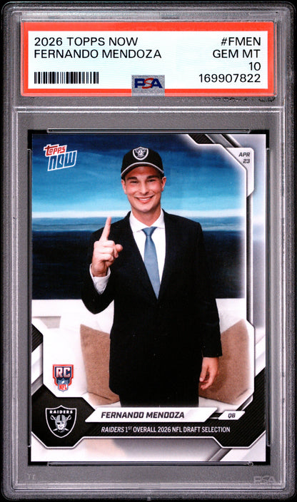 2026 TOPPS NOW FERNANDO MENDOZA #FMEN PSA 10