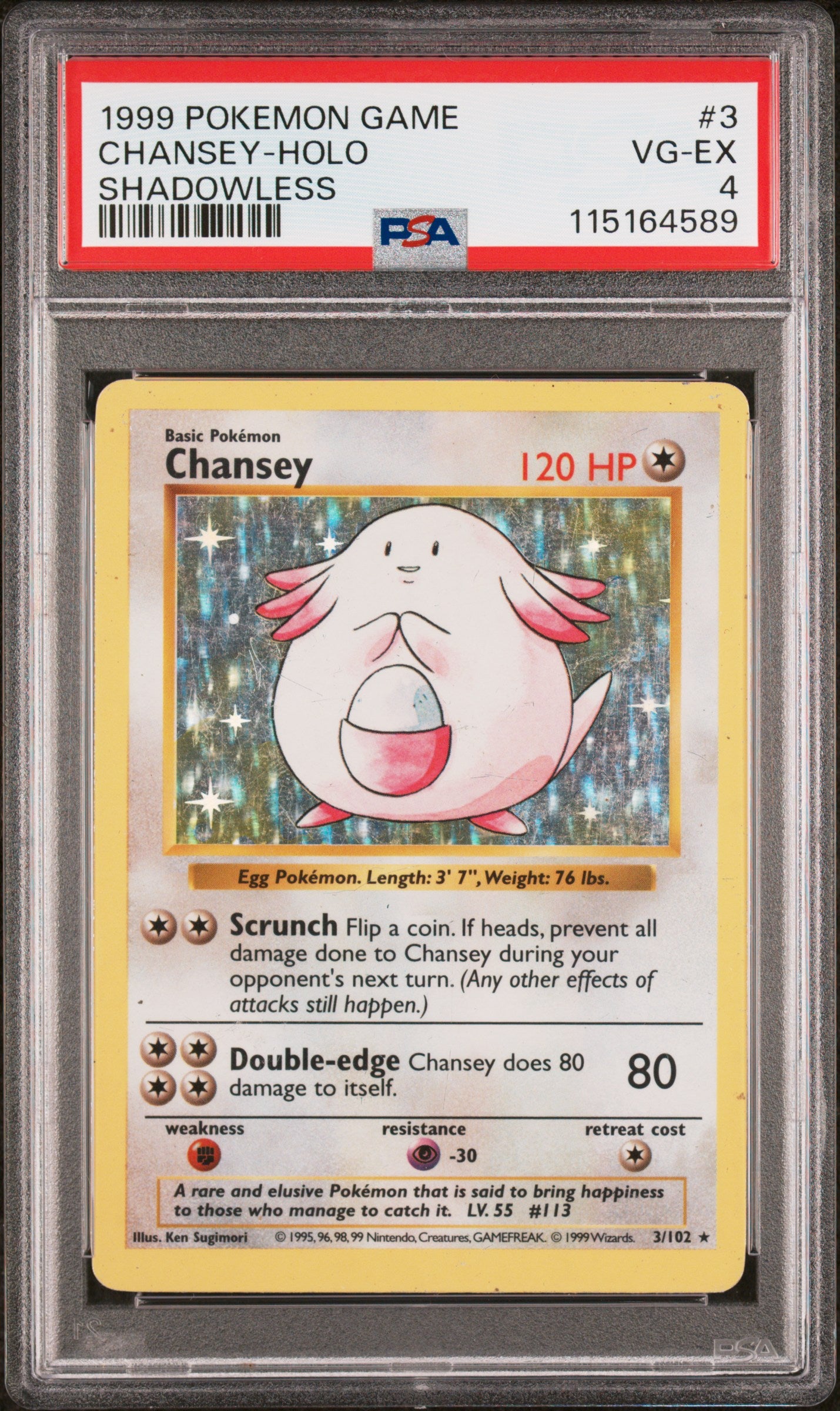 1999 POKEMON GAME CHANSEY-HOLO #3 PSA 4 - Image 1