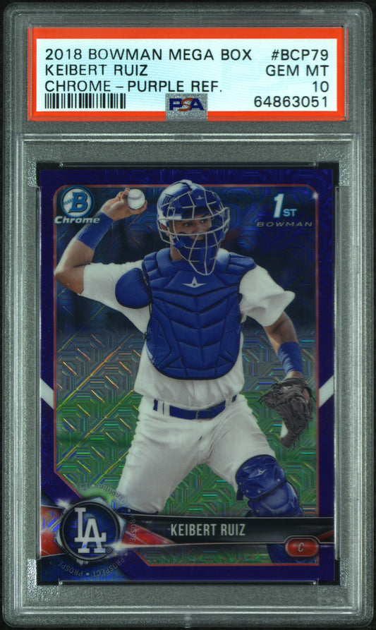 2018 BOWMAN MEGA BOX CHROME KEIBERT RUIZ #BCP79 CHROME-PURPLE REF. PSA 10