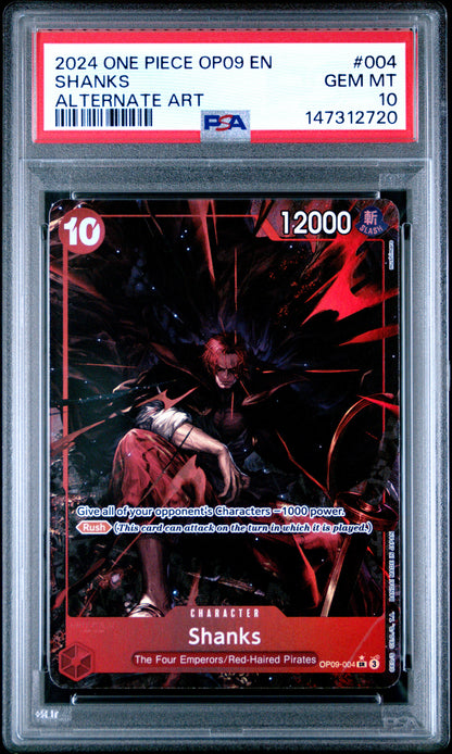 2024 ONE PIECE OP09-EMPERORS IN THE NEW WORLD SHANKS #004 ALTERNATE ART PSA 10