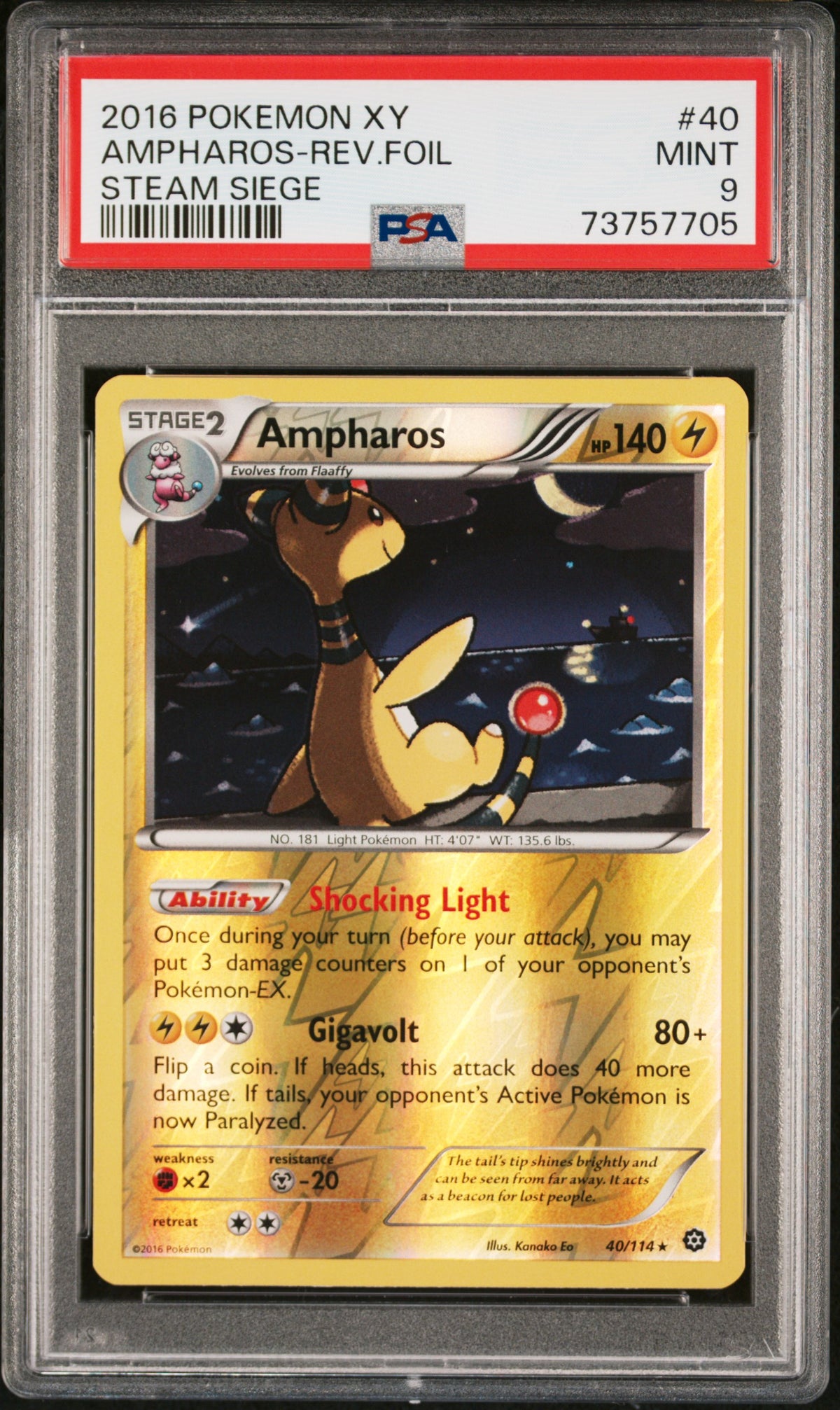 2016 POKEMON XY STEAM SIEGE AMPHAROS-REV.FOIL #40 STEAM SIEGE PSA 9