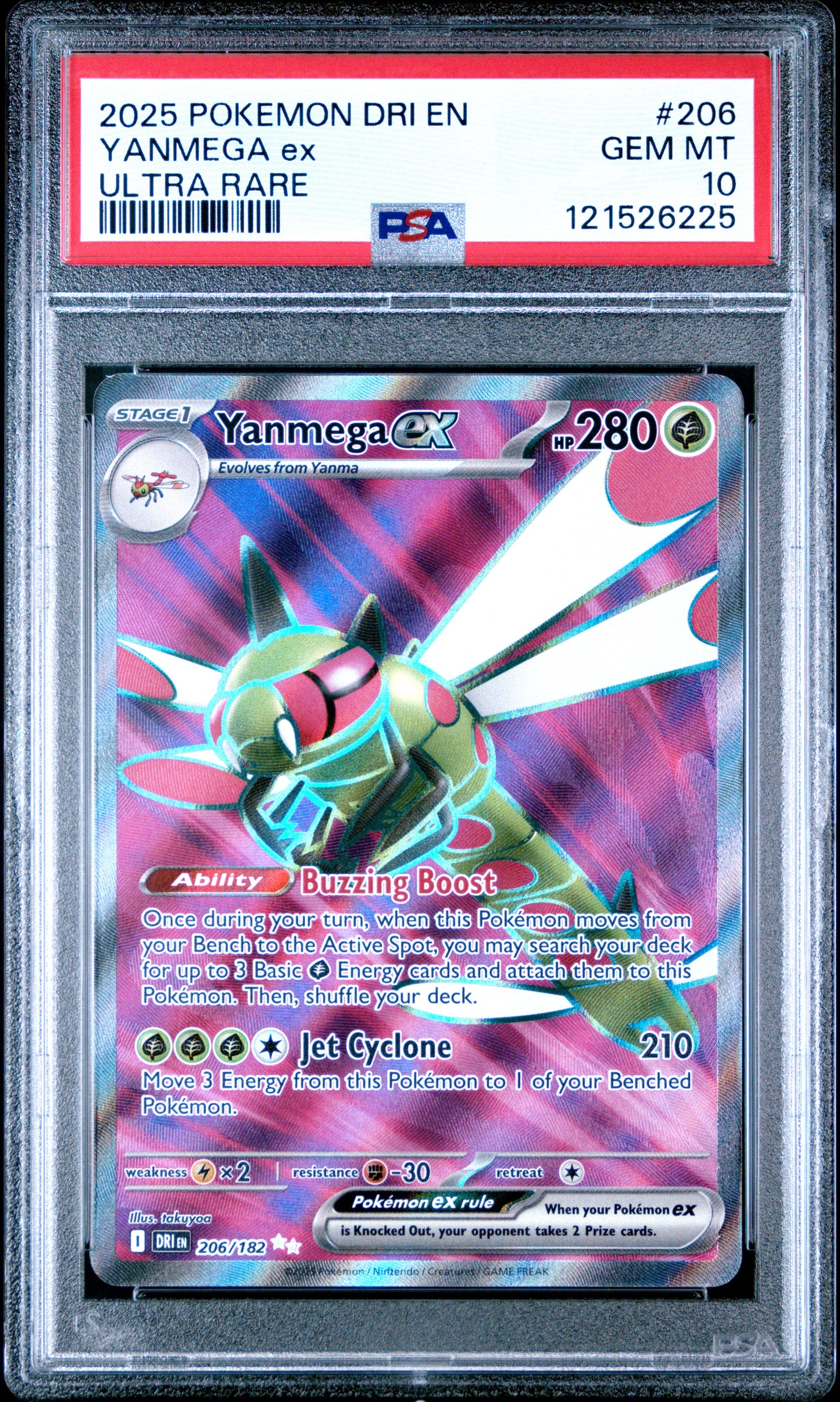 2025 POKEMON DRI EN-DESTINED RIVALS YANMEGA ex #206 ULTRA RARE PSA 10