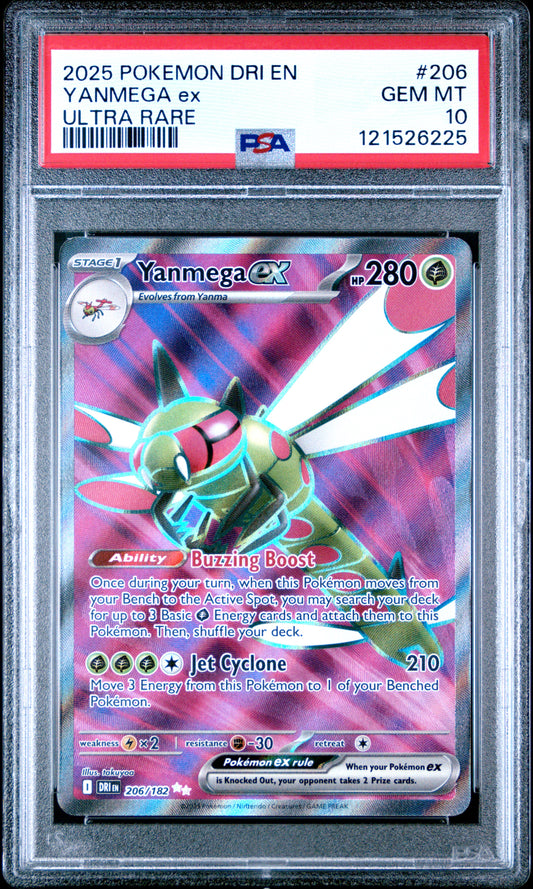 2025 POKEMON DRI EN-DESTINED RIVALS YANMEGA ex #206 ULTRA RARE PSA 10