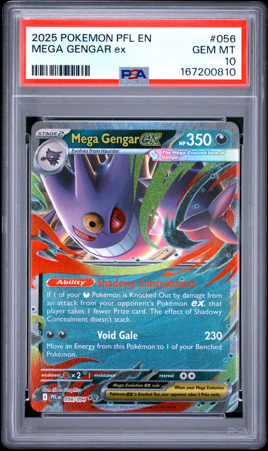 2025 POKEMON PFL EN-PHANTASMAL FLAMES MEGA GENGAR ex #056 PSA 10