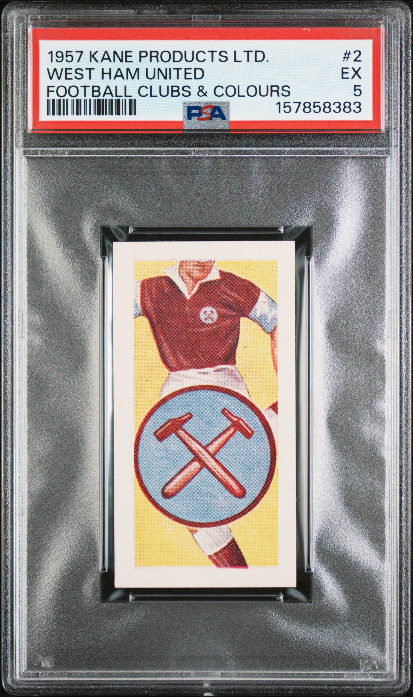 1957 KANE PRODUCTS LTD. FOOTBALL CLUBS & COLOURS WEST HAM UNITED #2 FOOTBALL CLUBS & COLOURS PSA 5