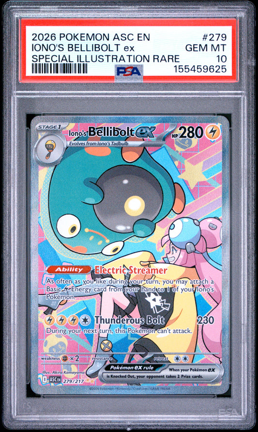 2026 POKEMON ASC EN-ASCENDED HEROES IONO'S BELLIBOLT ex #279 SPECIAL ILLUSTRATION RARE PSA 10