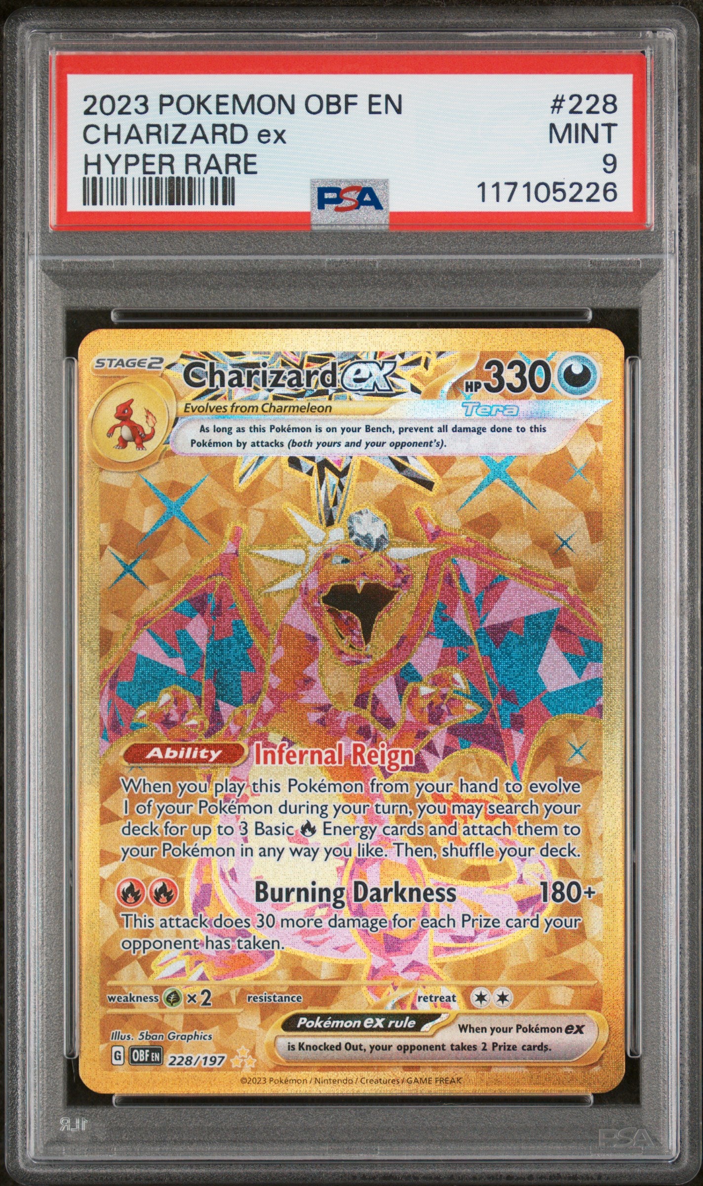 2023 POKEMON OBF EN-OBSIDIAN FLAMES CHARIZARD ex #228 HYPER RARE PSA 9