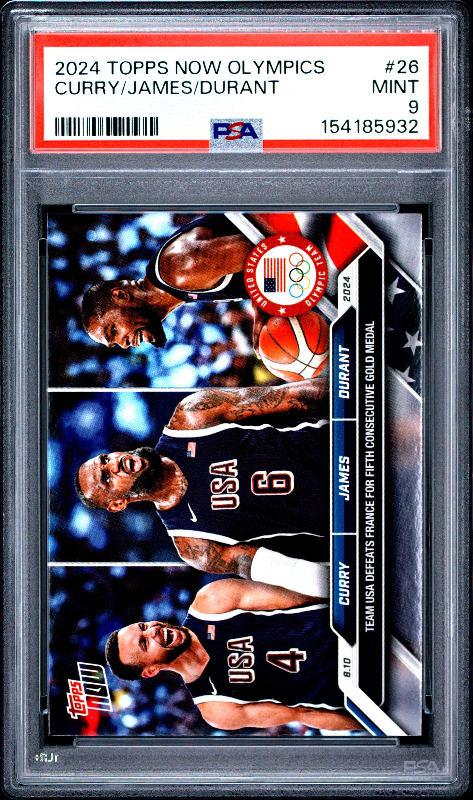 2024 TOPPS NOW OLYMPIC GAMES CURRY/JAMES/DURANT #26 PSA 9