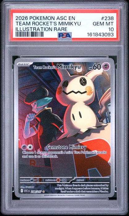 2026 POKEMON ASC EN-ASCENDED HEROES TEAM ROCKET'S MIMIKYU #238 ILLUSTRATION RARE PSA 10