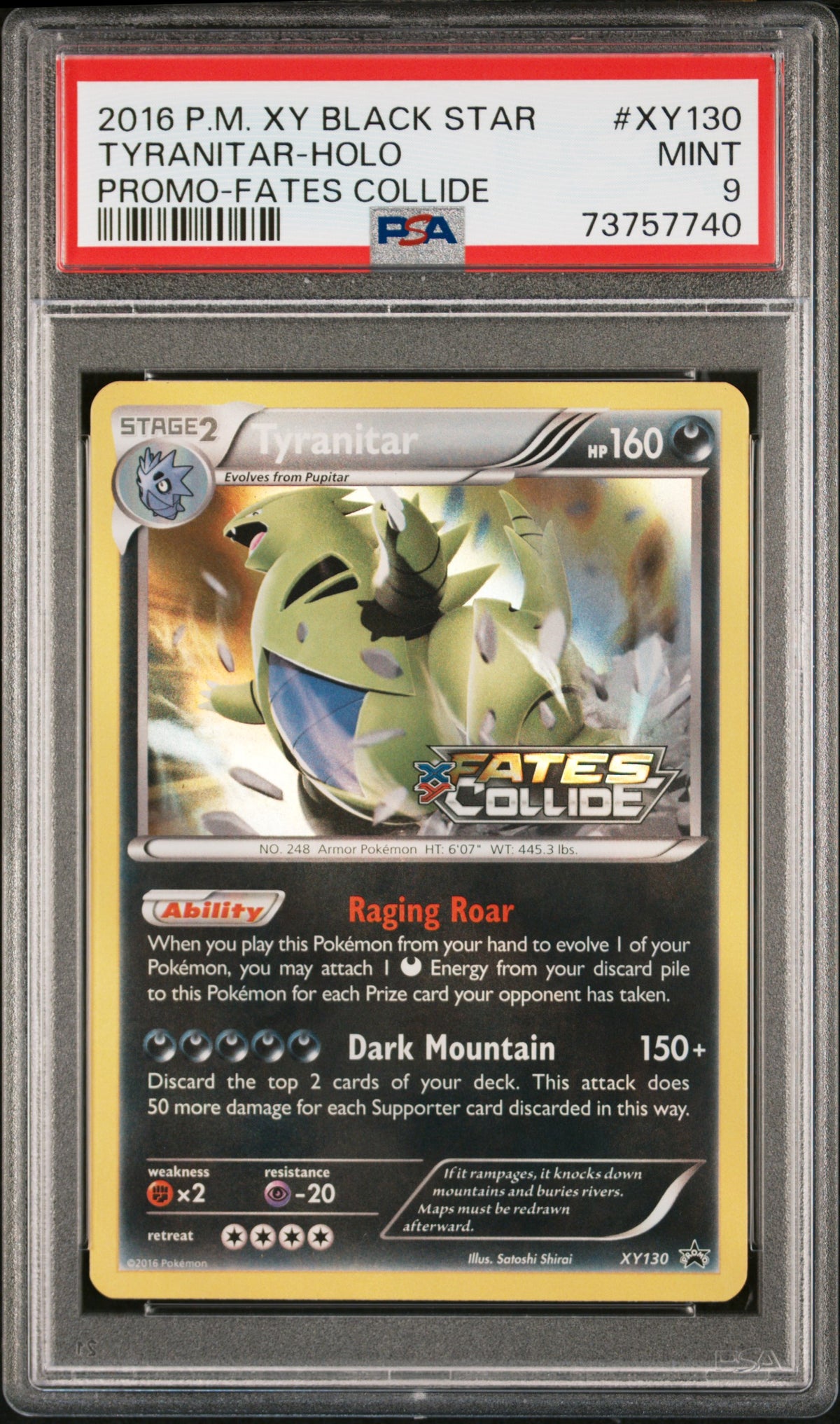 2016 POKEMON XY BLACK STAR PROMO TYRANITAR-HOLO #XY130 PROMO-FATES COLLIDE PSA 9