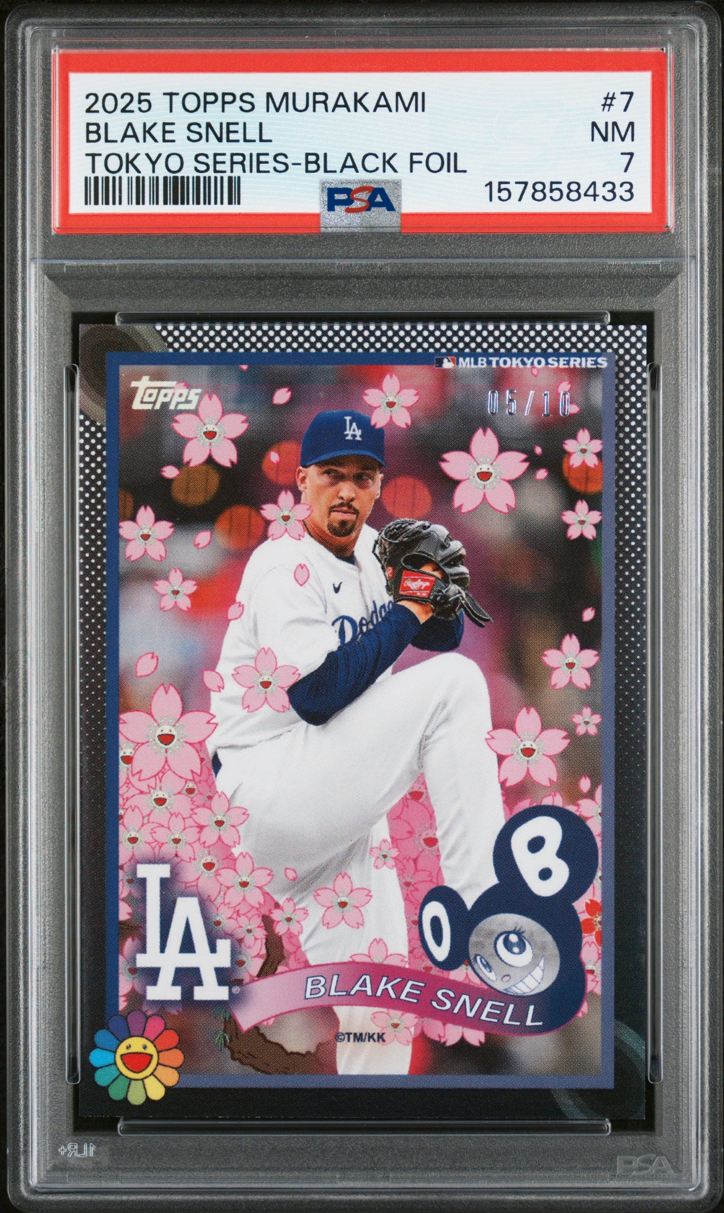 2025 TOPPS TAKASHI MURAKAMI MLB WORLD TOUR TOKYO SERIES BLAKE SNELL #7 TOKYO SERIES-BLACK FOIL PSA 7