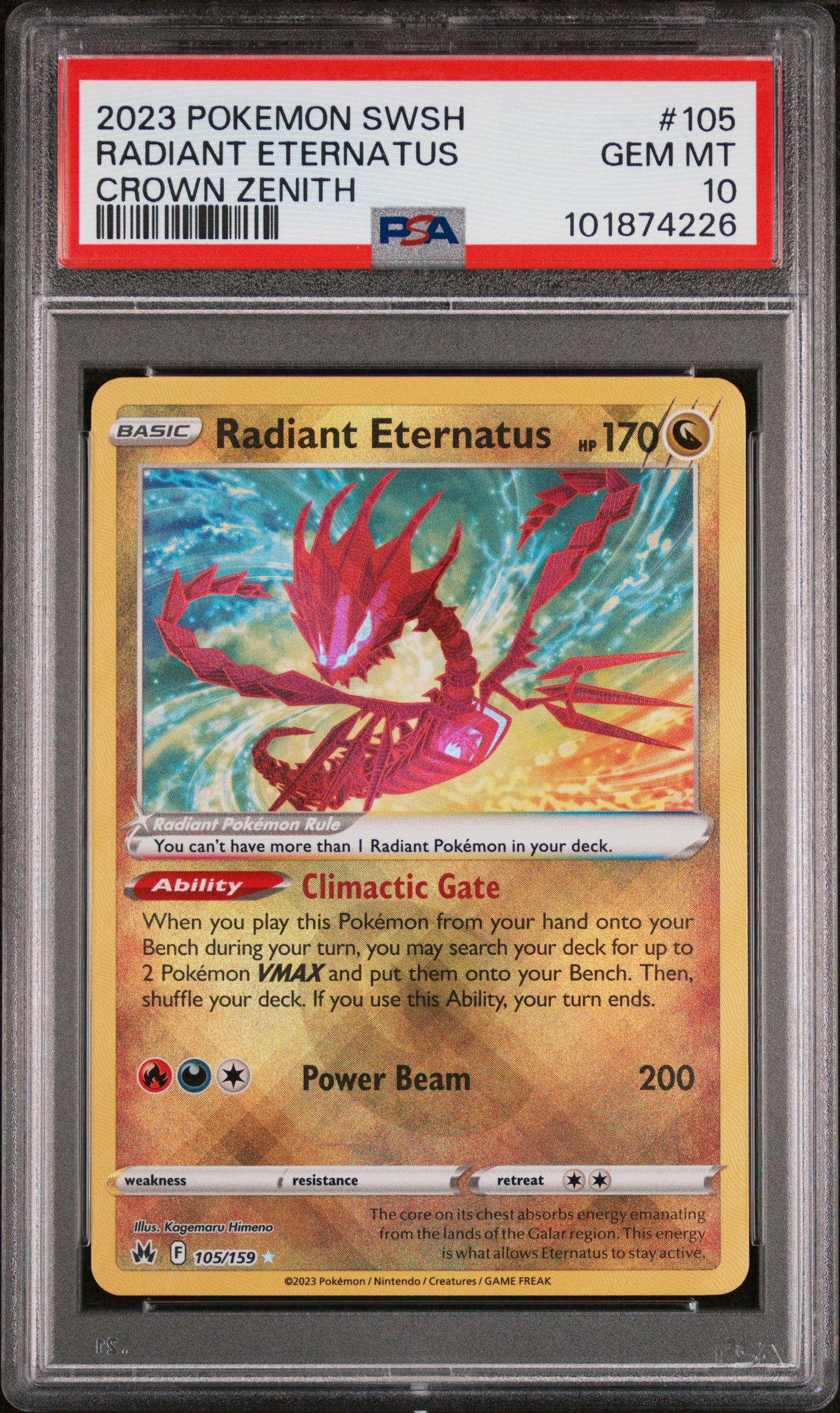 2023 POKEMON SWORD AND SHIELD CROWN ZENITH RADIANT ETERNATUS #105 CROWN ZENITH PSA 10