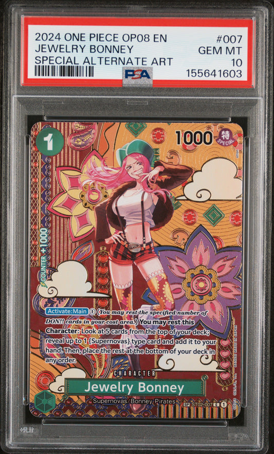 2024 ONE PIECE OP08-TWO LEGENDS JEWELRY BONNEY #007 SPECIAL ALTERNATE ART PSA 10