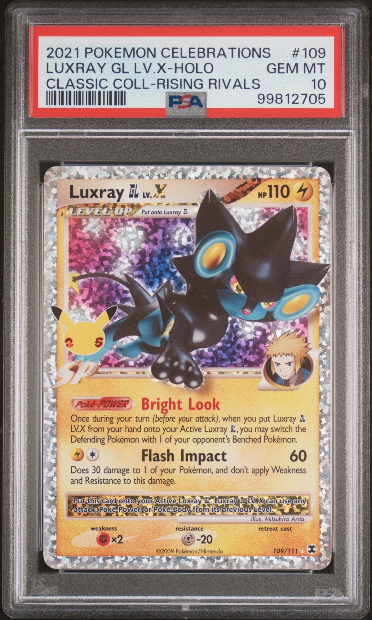 2021 POKEMON CELEBRATIONS CLASSIC COLLECTION LUXRAY GL LV.X-HOLO #109 CLASSIC COLL-RISING RIVALS PSA 10