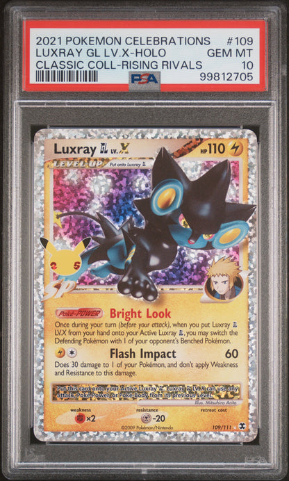 2021 POKEMON CELEBRATIONS CLASSIC COLLECTION LUXRAY GL LV.X-HOLO #109 CLASSIC COLL-RISING RIVALS PSA 10